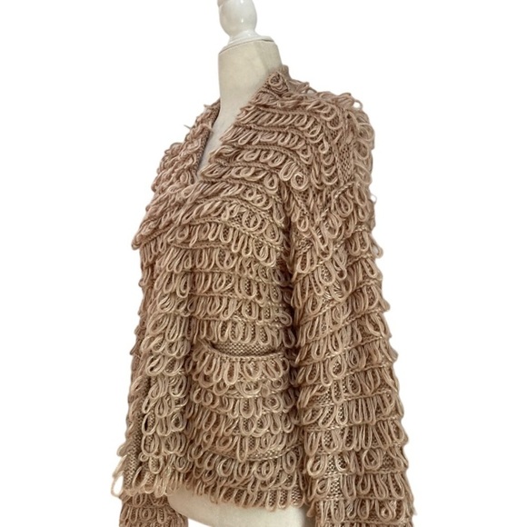 The Great. The Short Monster Loop Knit Cardigan Sweater Open Front Tan - Picture 8 of 11